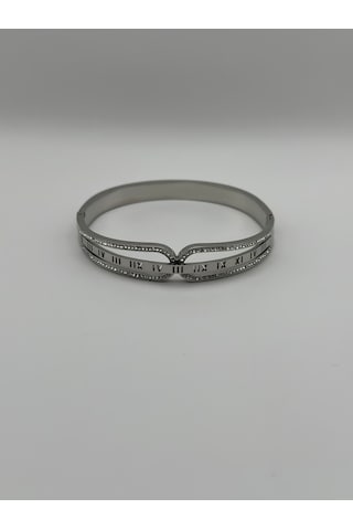 Arnes Jewelry Çelik Silver Roma Rakamlı Kelepçe Bileklik
