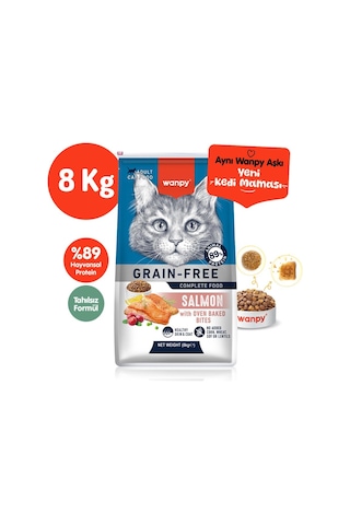 Wanpy Kısırlaştırılmış Somon Ve Ton Balıklı Tahılsız Yetişkin Kedi Maması 8 KG