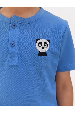 Luess Erkek Çocuk Nakış Detaylı Hakim Yaka Tshirt-mavi Mavi