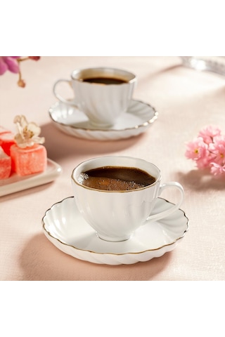 Nehir Yasemin Beyaz 12 Parça Porselen Kahve Fincan Takımı