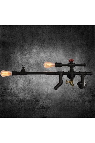 Silah Şeklinde Borulardan Duvar Lambası Hediyelik Duvar Apliği Siyah