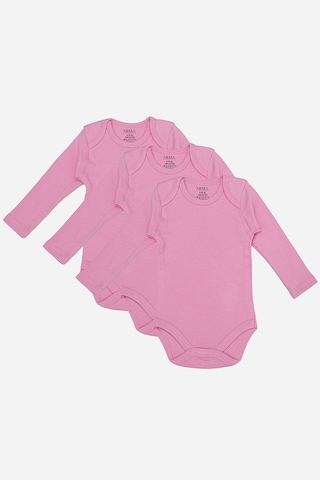 Arma Yıldız %100 Organik Pamuk 3'lü Pembe Uzun Kollu Bebek Çıtçıtlı Zıbın Body Pembe