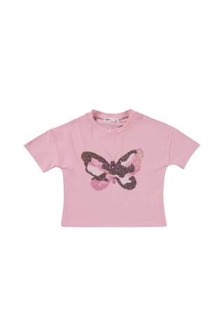 Civil Girls Kelebek Nakışlı 2-5 Yaş Takım - Pembe Pembe- Soft Pembe
