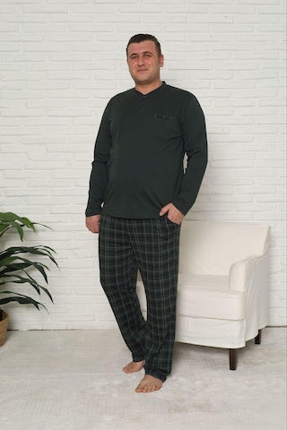 Pijamoni Erkek Battal Düğme Yaka Penye Uzun Kol Pijama Takımı 6720/13 - 1 Adet Haki
