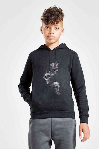 Kurukafa Skull Baskılı Unisex Çocuk Kapüşonlu Siyah Sweatshirt Siyah