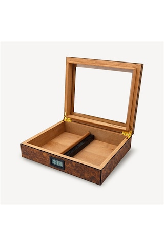 Lubinski Cedar Basic Camlı Puro Kutusu Humidor Slim Dijital Kahve 15s