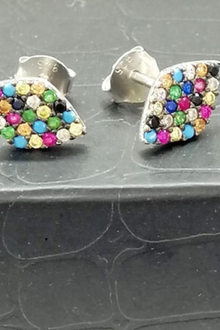 Omar Silver Kadın Mekik Model Renkli Zirkon Taşlı Çivili Gümüş Kü