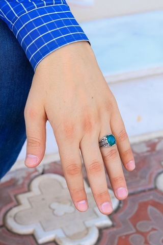 Babil Işlemeli Akik Taşlı Erkek Gümüş Yüzük - 555005686