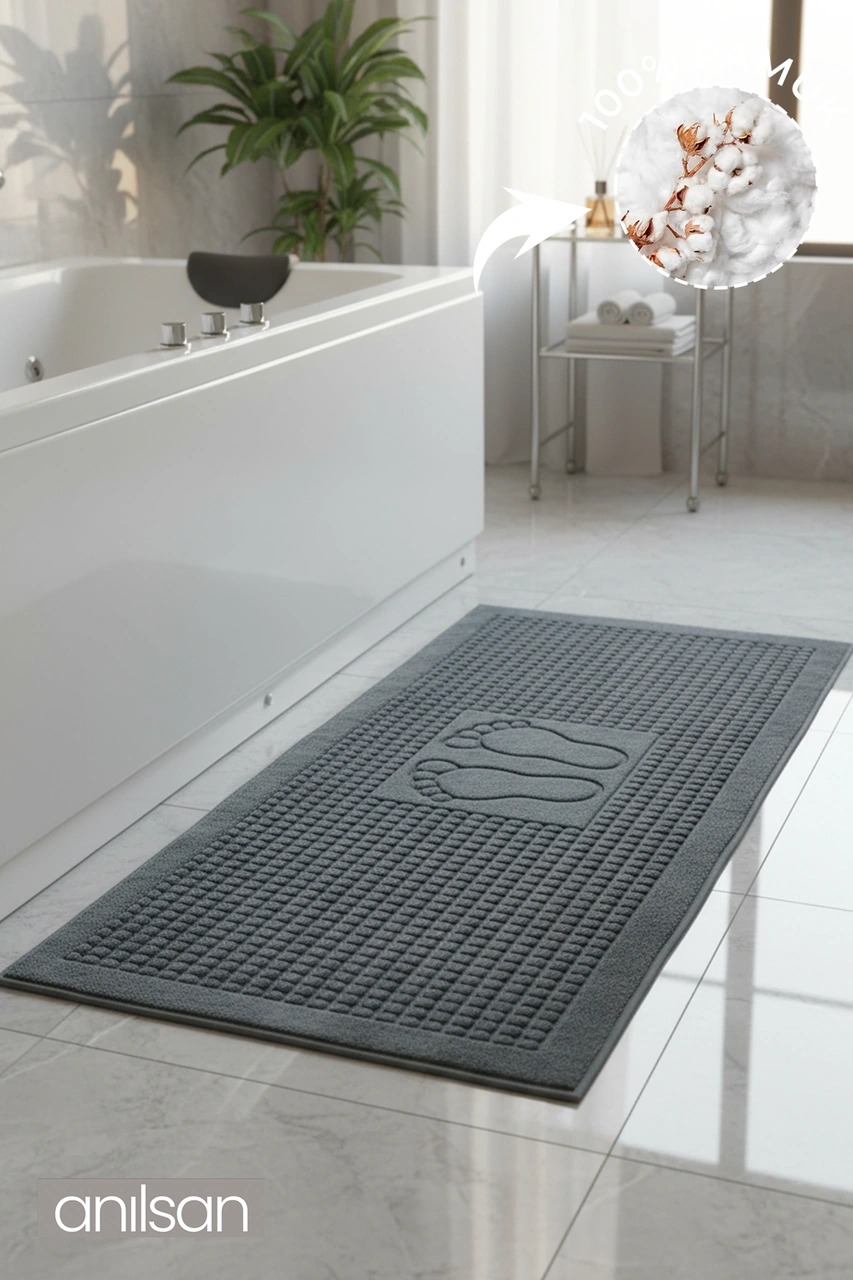 Zivra Antrasit Ayak Havlusu - 60x130cm, 690gr, %100 Pamuk, Spa Ve Otel Banyo Paspası, Günlük Kullanıma Antrasit