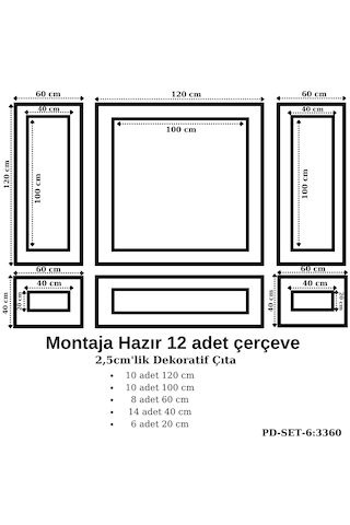Montaja Hazır 12 Adet Çerçeve 2,5 Cm'lik Pd-set-6: 3360