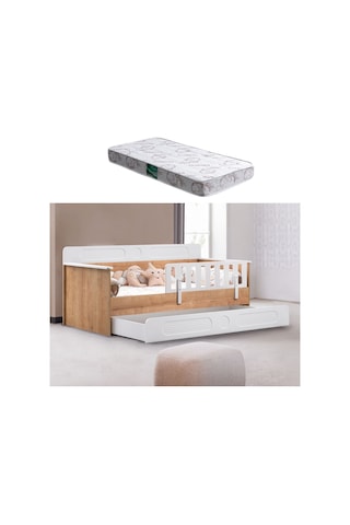 Yavrulu Karyola, Flora Yavrulu Montessori Karyola - Ceviz + 1 Adet Comfort Yatak