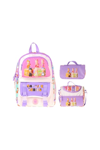 Kaukko Kids Cat Life Mor - Krem Renk Kız Çocuk Üçlü İlkokul Okul Çantası Seti/takımı - Setkk-l5313a