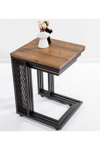 Valensiya Tekerli Doğal Ahşap Zigon Sehpa Siyah