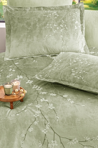Özdilek White Sakura King Size Lastikli Çarşaf Nevresim Takımı Yeşil