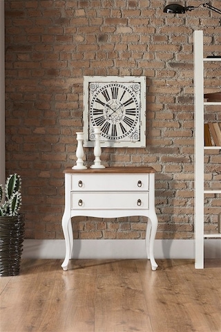 Wooding Masif 2 Çekmeceli Beyaz Ceviz Komodin - Mini Konsol