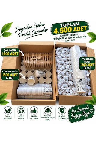 Karton Bardak Çay Kaşık Sargılı Şeker Süper Set 1500+1500+1500 Adet Diğer