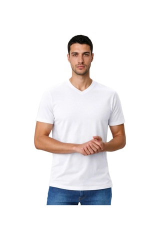 Arma Ar-ma Erkek V Yaka Tişört Baskisiz Basic Örme Kumaş Regular Fit %47 Modal %47 Pamuk %6 Likra 30/1 Penye Modal Full Likra Süprem Y31344473102 Beyaz-b1