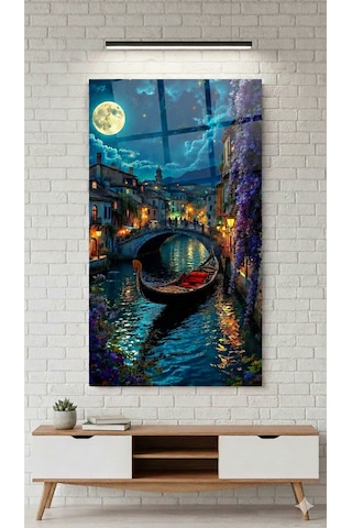 Romantik Nehir Yolu Ve Köprü Cam Tablo