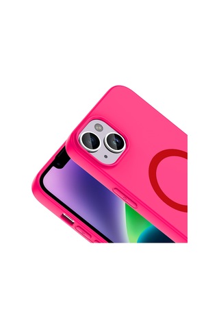 Apple iPhone Uyumlu 13 Kılıf M-safe Şarj Özellikli Zore Aris Silikon Kapak - Koyu Pembe