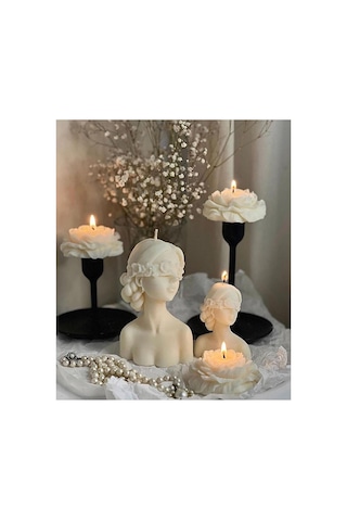Dekoratif Beyaz Renk Şakayık Gül 3 Lü Gül 7x7 Cm Modern Dekoratif Soy Mum Tüm Renkelr
