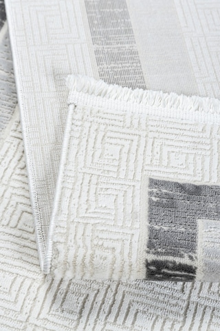 Grid Motifli Geometrik Modern Tasarımlı Pamuk Tabanlı Salon - Oturma Odası Gri Renk Halı Gri