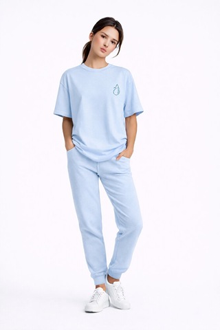 Sevgili Kombini Ateş Su Minimal Çift Tişört Oversize Unisex Partn Mavi
