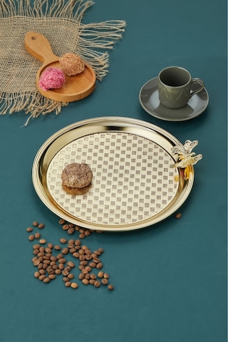 Cooker Kelebekli Yuvarlak Sunum Tepsisi 25 Cm Gold