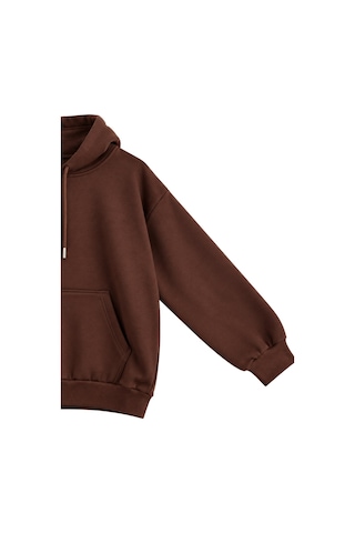 Vadon 1047 Kadın Kapüşonlu Kanguru Cepli 3 İplik Pamuklu Sweatshirt Kahverengi