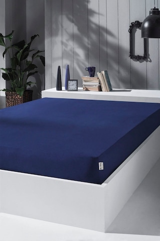 Penye Lastikli Çarşaf, Çift Kişilik ,koyu Mavi, %100 Pamuk Örme Kumaş, 130 Gr/m² Koyu Mavi