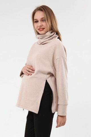 Luvmabelly Myra4283 Fermuarlı Hamile Sweatshirt -Bej