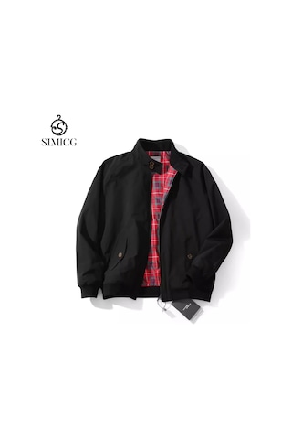 Düz Renk, Çok Yönlü Dik Yaka, Üç Geçirmez, Retro Sağlam Erkek Uçuş Ceketi Siyah