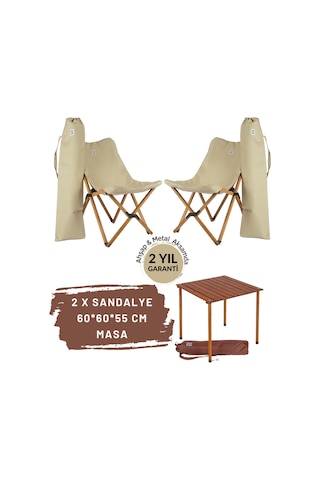 Bag The Joy Ahşap Masa Sandalye Seti Kahverengi - Bej - 60 60 55c Bej