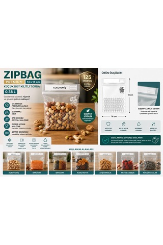 Zip Bag Premium Kilitli Çok Amaçlı Poşet 20 Adet 14x16 Cm