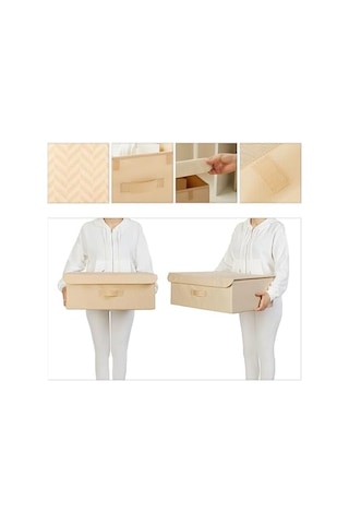Bej Balıksırtı Kapaklı Kutu 48 X 40 X 19 Cm Açık Ahşap