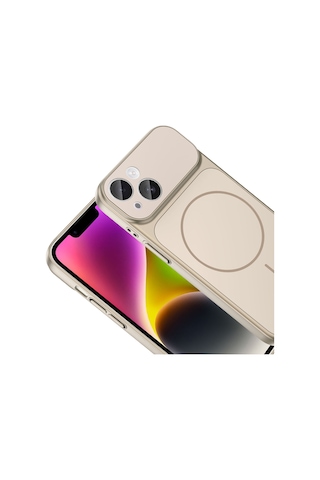 Apple Uyumlu iPhone 13 Kılıf Şarj Özellikli Kamera Lensli 1.8mm İnce Sert Formen Kapak Gold