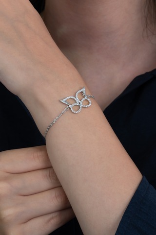 Kanatlı Sonsuzluk Taşlı Kadın Gümüş Bileklik Ybl06
