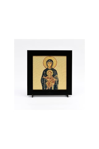 Meryem ve Bebek İsa Altın Varak Siyah Çerçeveli Kanvas Tablo