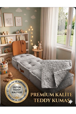 Viscolog Comfy Premium Teddy Kumaşlı Fermuarlı Legom Çocuk Koltuğu Aktivite Ve Yer Minderi Seti 50x50 70cm Gri
