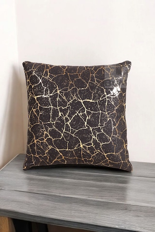 Altın Varak Desenli Dekorafit Tekli Kırlent Kılıfı 42x42 Cm Şık Ve Zarif Tasarım Siyah - Altın Varaklı