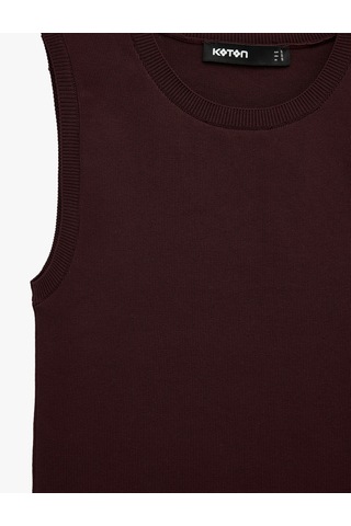Koton Regular Fit Kolsuz Bisiklet Yaka Triko Bluz Bordo 7wak30029ht
