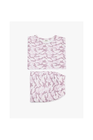 Koton Kamuflaj Desenli Rahat Kesim Bisiklet Yaka Kısa Kollu Pijama Takımı Pembe Desenli 7wlk40304mk