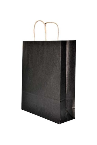 Burgu Saplı Siyah Kağıt Çanta 32X12X41 Cm - 25 Adet