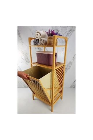 Premium Düzenleme Çözümü Banyo Rafı Çamaşır Dolabı 2 Organizer Raflı Ahşap Bambu Çek-aç Kirli Sepeti Çok Renkli
