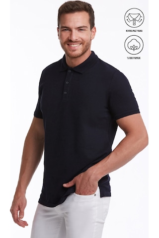 Hatemoğlu 530814658 Regular Fit Pamuk Polo Yaka Erkek Tişört Lacivert