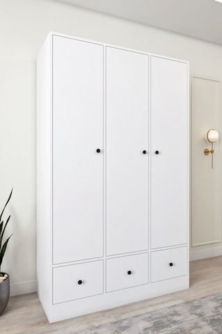 Ases Mobilya Ases Ela848 Modern 3 Kapaklı 3 Çekmeceli Raflı Askılı Gardırop Giysi Dolabı Beyaz Beyaz