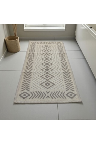 Yüksek Emici Pamuk Dokuma Banyo Halısı - Pamuklu Kaymaz Taban Kilim 40 X 60 Ebatlarında Bej - Açık Bej
