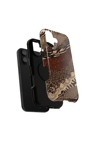 İphone 17 Kılıf Kahverengi Animal Mix Desenli Şık Tasarım Telefon Kılıfı Leopar