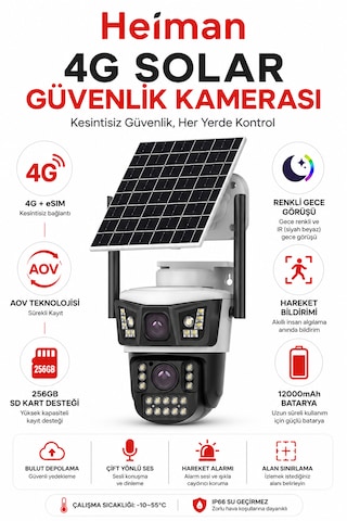 Hm-850 4mp 2 Kameralı Solar Ptz 4g Sim Kartlı Kamera