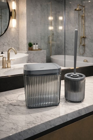 Banyo Çöp Kovası Ve Wc Fırçası Seti Modern Ve Şık Banyo Aksesuarları 2li Set Antrasit