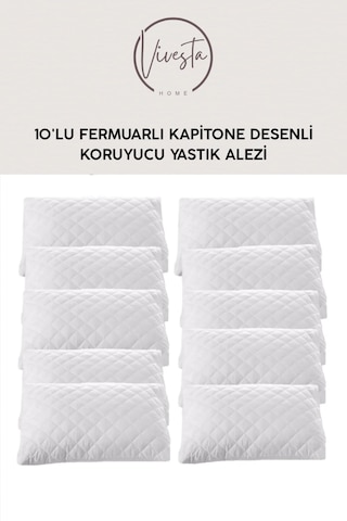 10'lu Fermuarlı Kapitone Desenli Koruyucu Yastık Alezi Hijyenik, Dayanıklı Beyaz